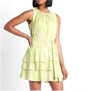 Express S Green Printed  Tiered Ruffle Dress